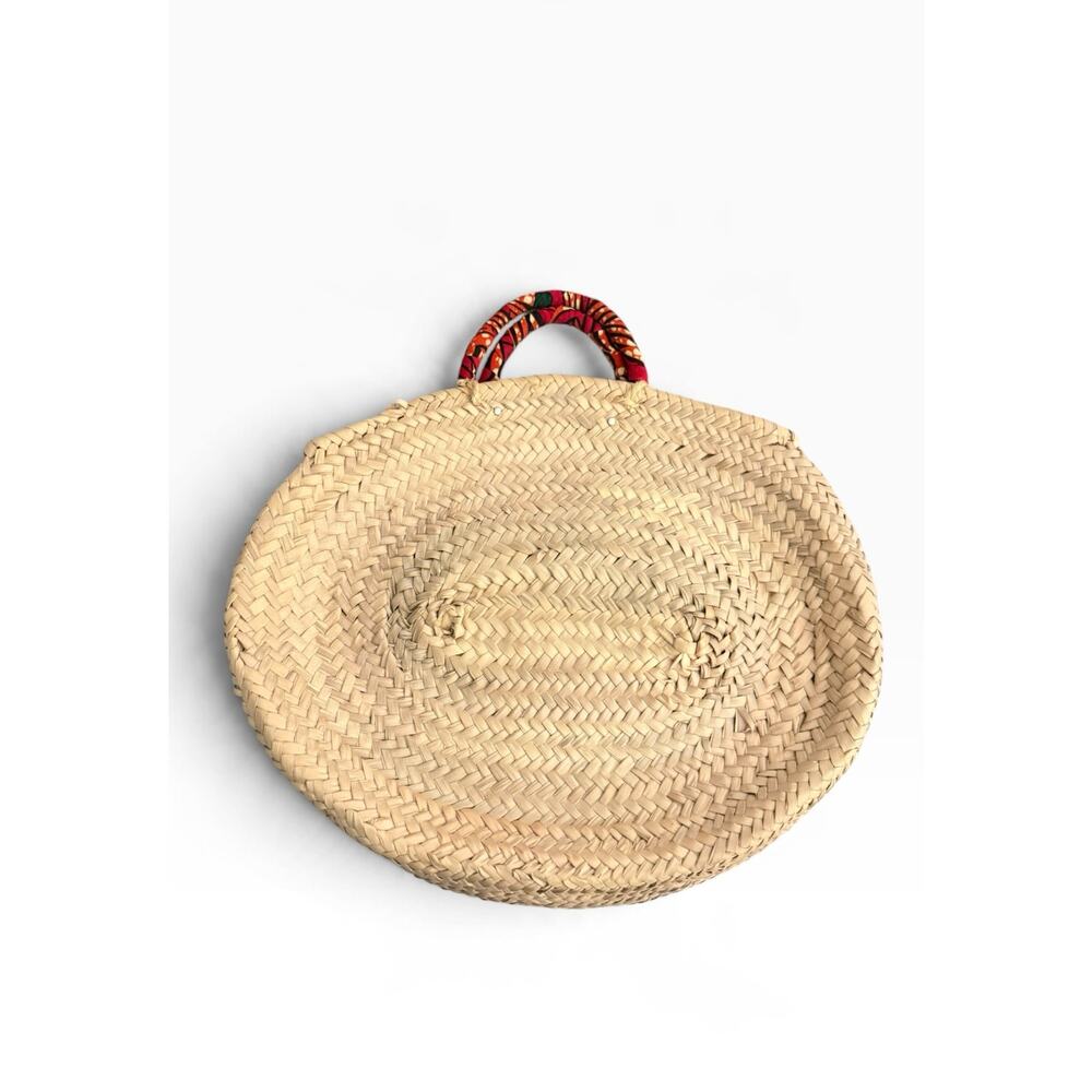 Anthropologie Kiss Kiss Straw Round Tote Red Lips EUC - Picture 5 of 5